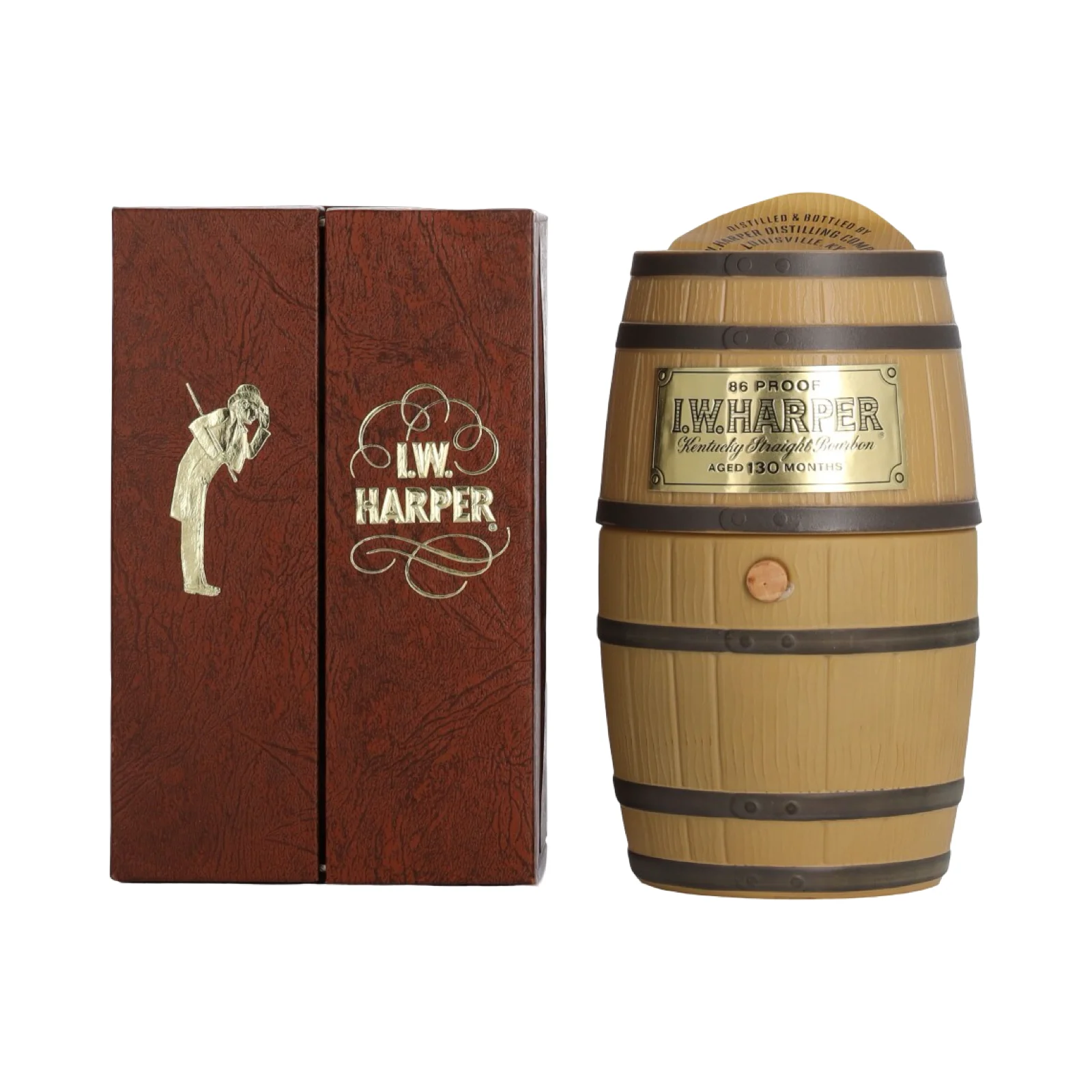 1970's IW Harper Bicentennial Edition Barrel Bar Decanter 130 Months Aged Kentucky Straight Bourbon Whiskey With Box (Bernheim juice) — IW Harper