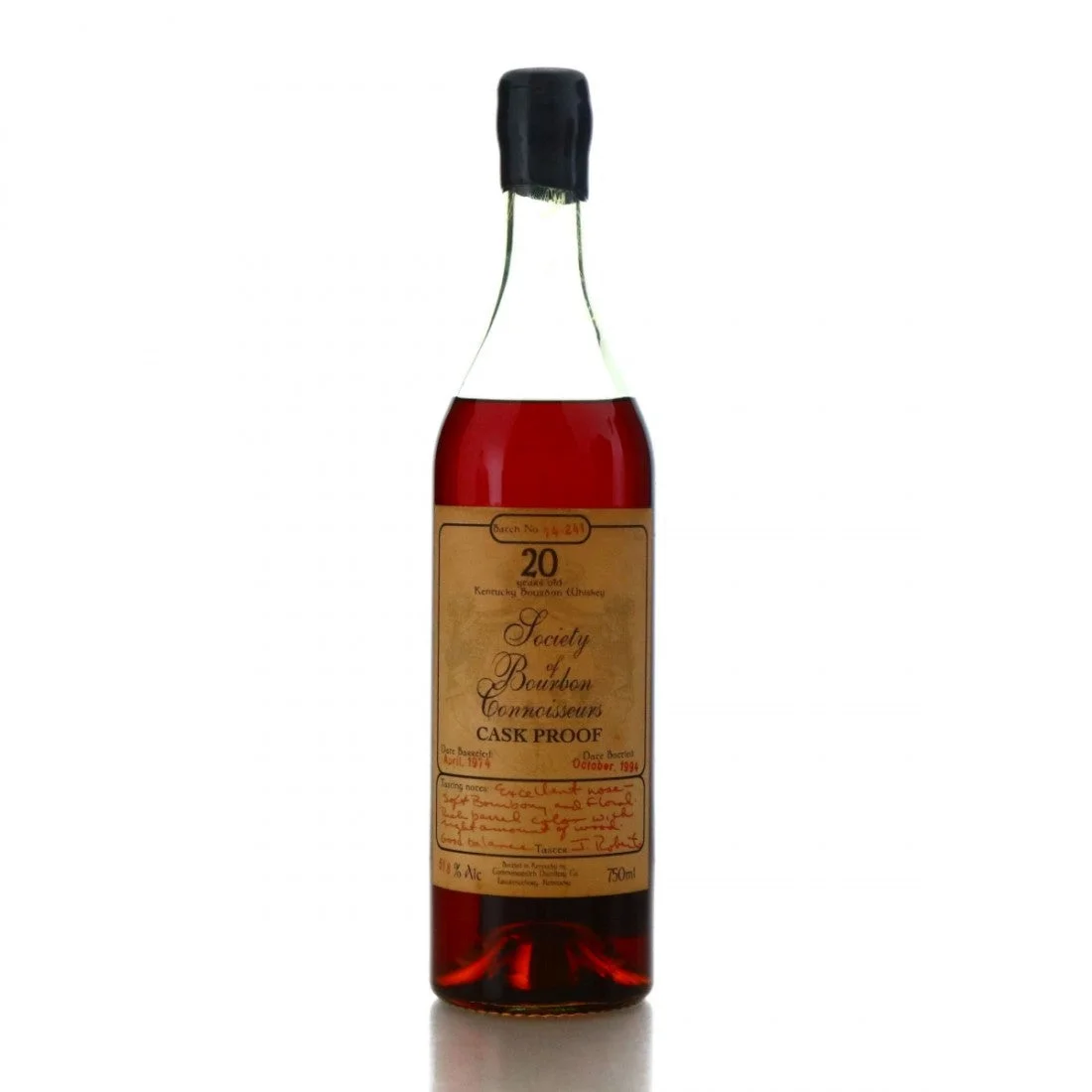 1974 Society of Bourbon Connoisseurs Batch No. #74-241 20 Year Old Cask Proof Bourbon Whiskey — Society of Bourbon Connoisseurs