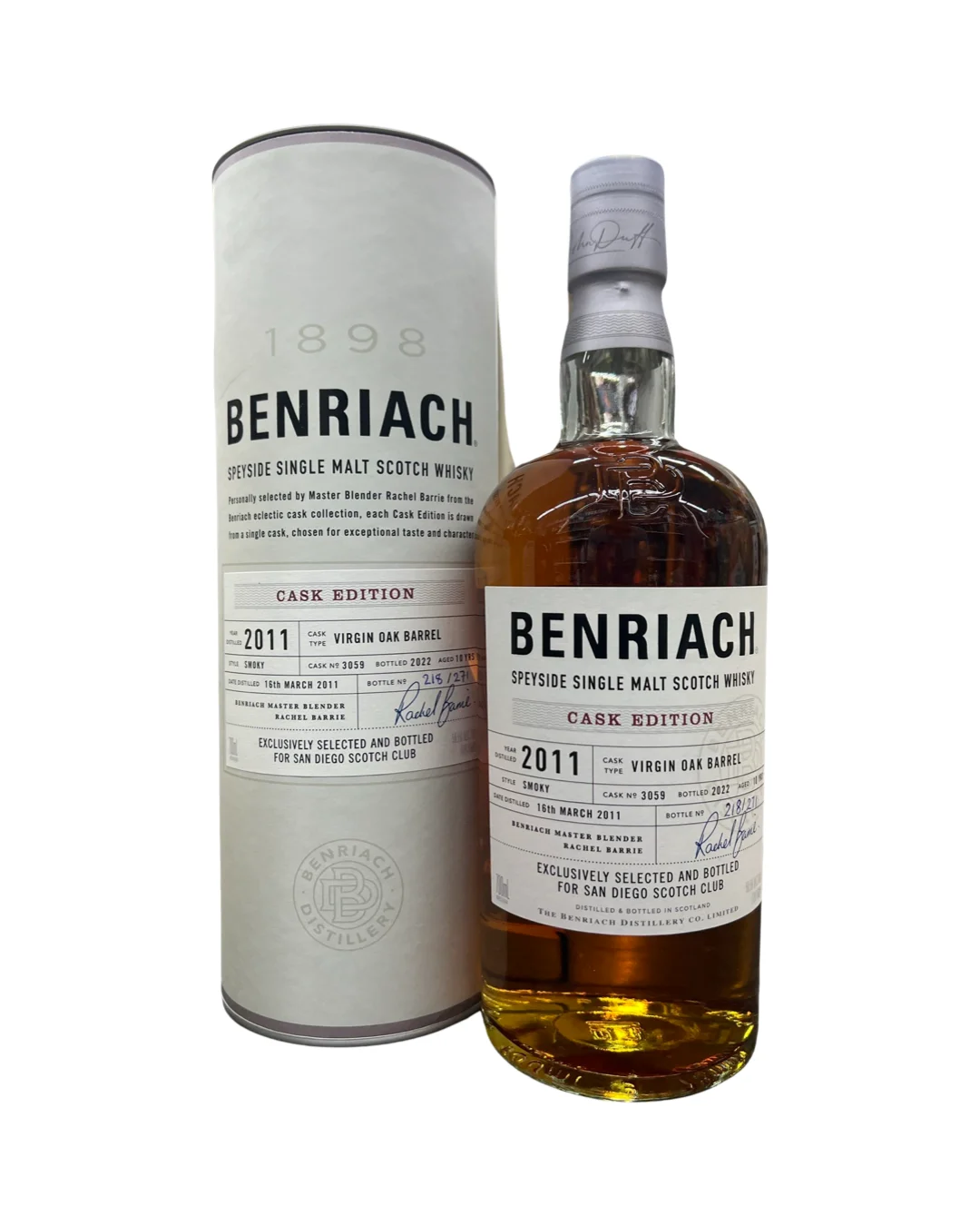 BenRiach Original Cask 3059 Exclusively Selected by San Diego Scotch Club 10 Year Old Single Malt Scotch Whisky 750ml — Benriach