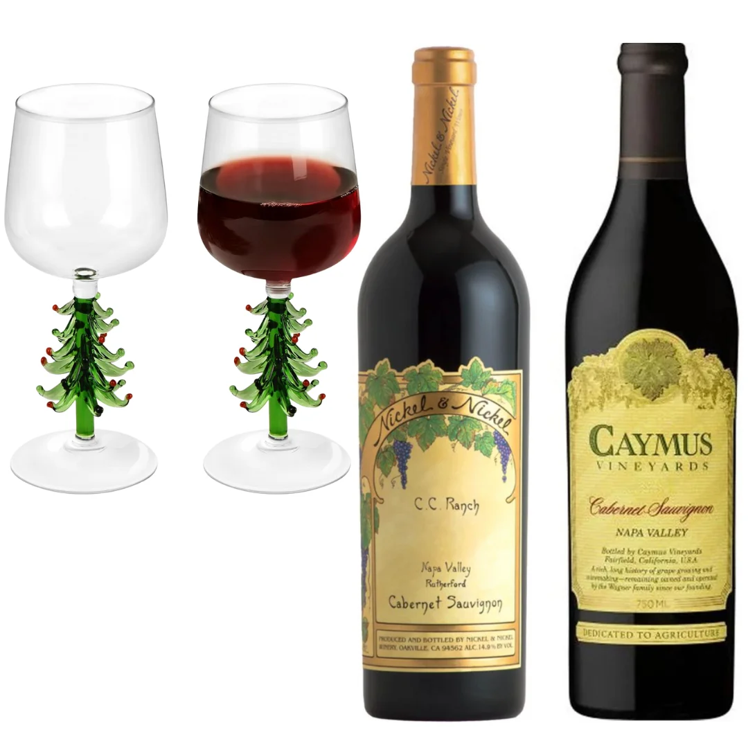 Caymus Vineyards & Nickel & Nickel Napa Valley Value Bundle & Christmas Wine Glassware Set of 2 — Caymus