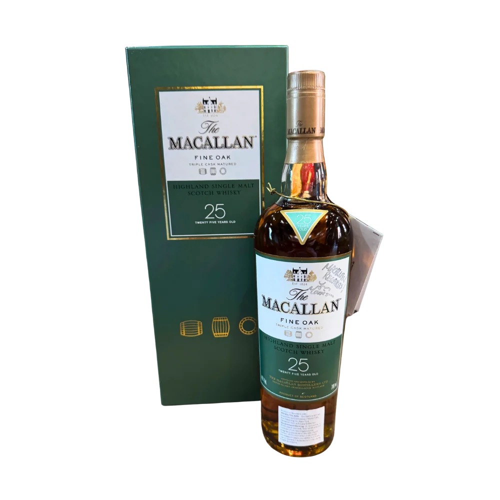 Macallan 25 Year Fine Oak (700ml) (Handwritten note on front label) — Macallan