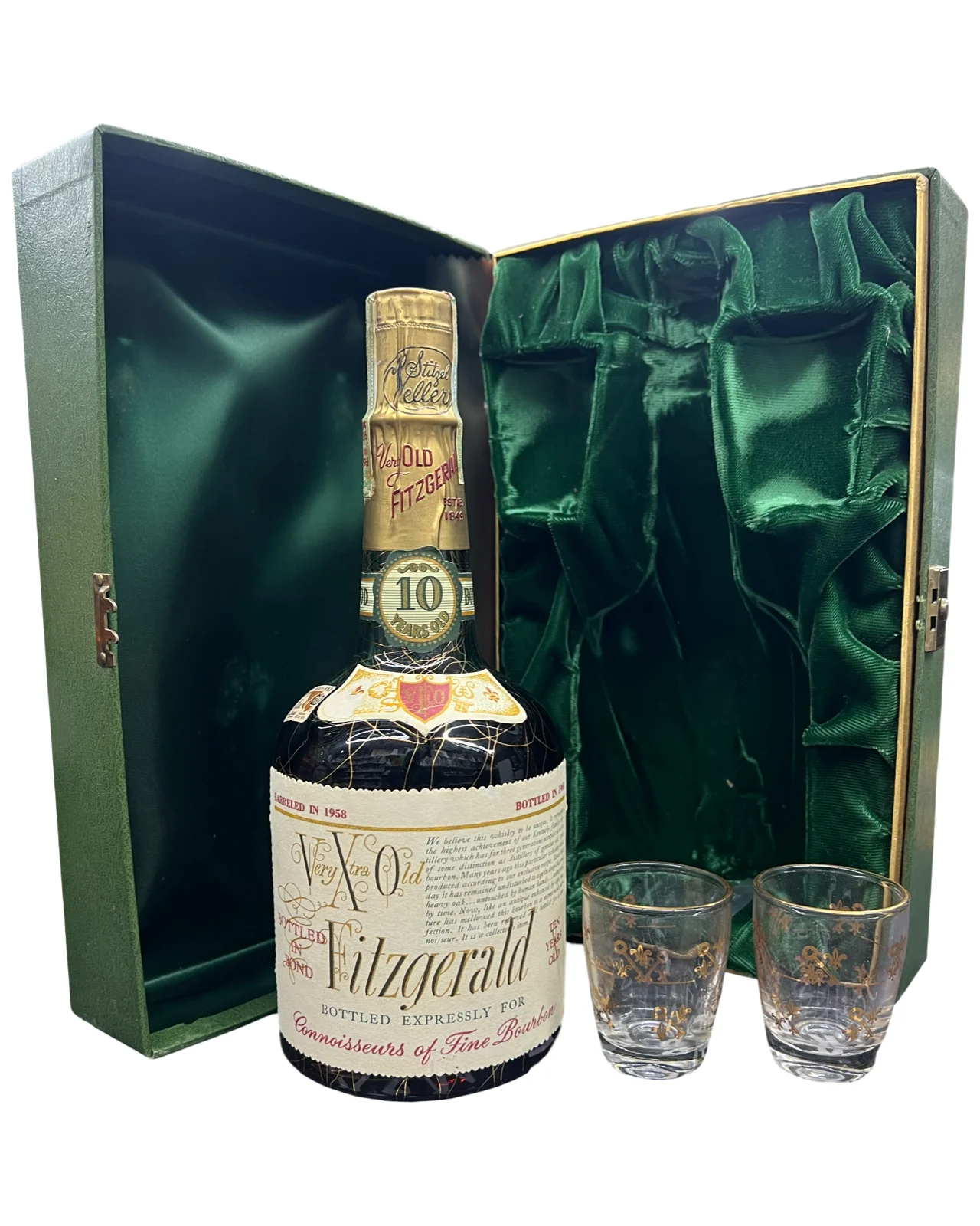 Old Fitzgerald 1958 Very Xtra Old 10 Year Old Straight Bourbon Whiskey With Glasses — Old Fitzgerald